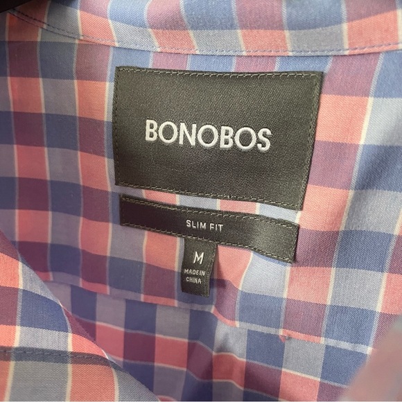 Bonobo Pink Blue Slim Fit Plaid Tech Long Sleeve Casual Button Down Shirt Size M - Picture 3 of 6